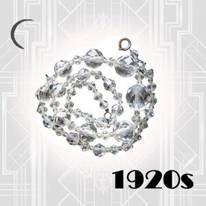 Vintage 20s - 30s Crystal Beaded Choker Necklace Clear Beads